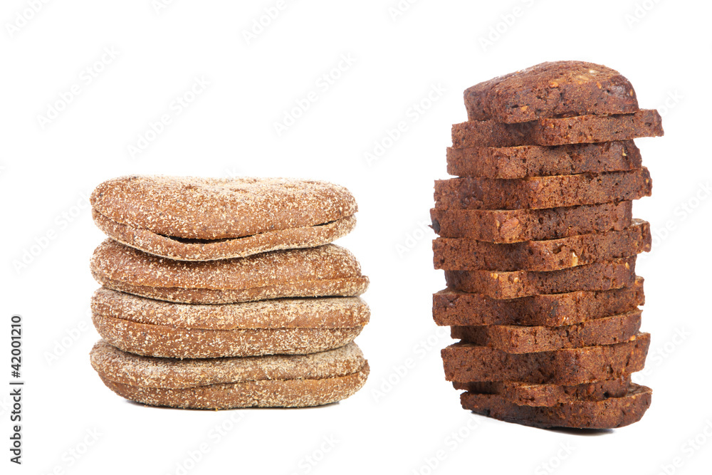 Two piles of the cut bread isolated on a white Two piles of the cut bread isolated on a white