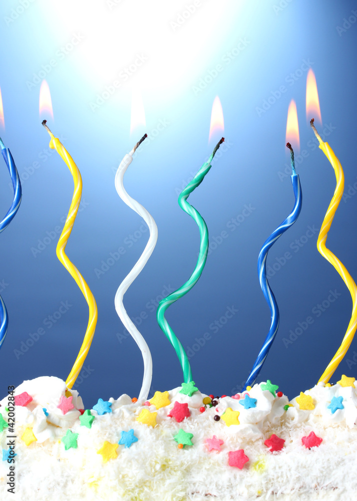 beautiful birthday candles on blue background beautiful birthday candles on blue background
