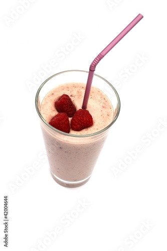 fresh fruit milkshake with raspberry photo