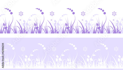 Seamless decorative grass and flowers pattern stripes