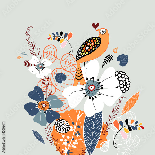 floral background with a bird
