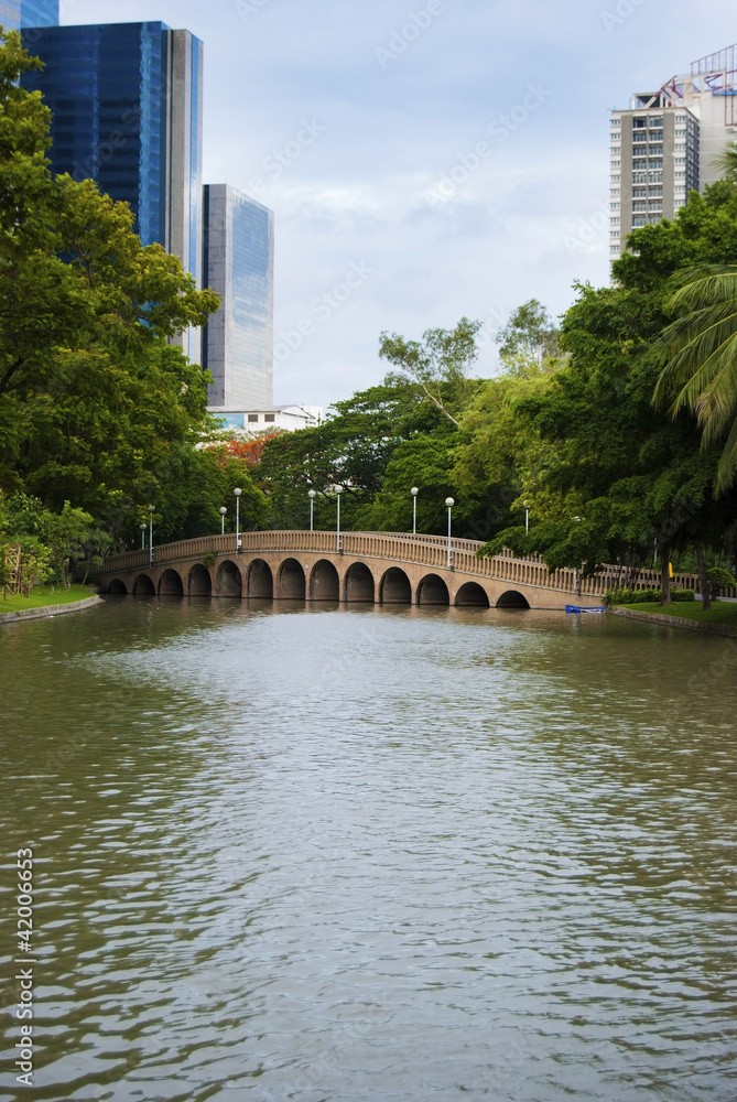 Bridge in a park in central Bangkok, Thailand
