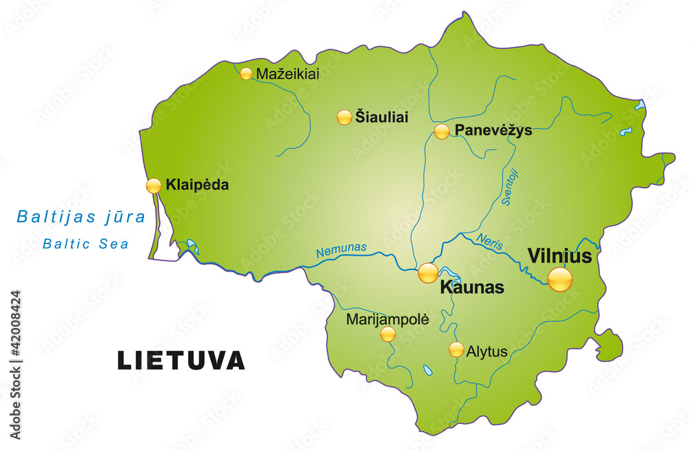 Map of Lithuania as an overview in green Stock Vector | Adobe Stock