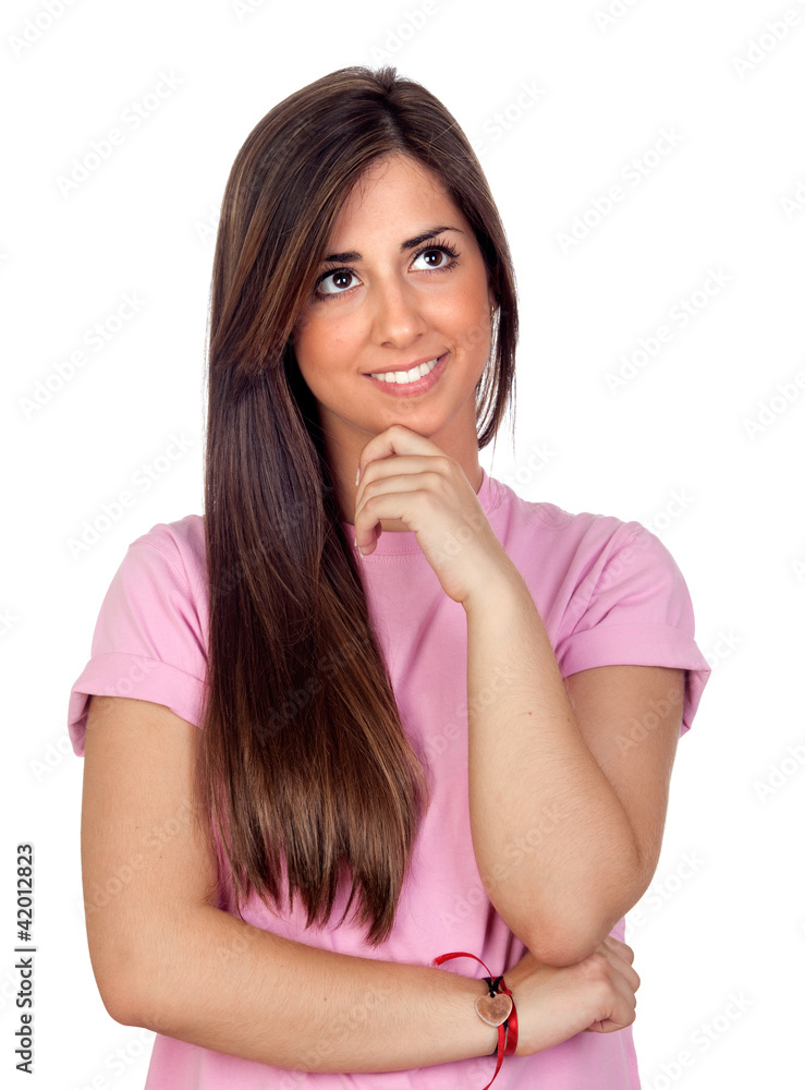Pensive girl with long hair Pensive girl with long hair