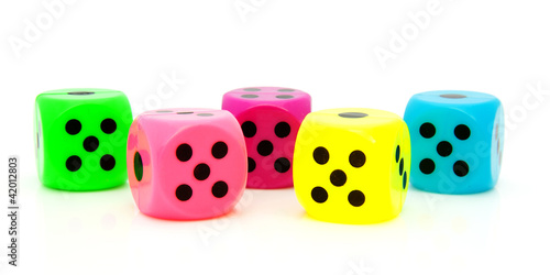 five colorful dice