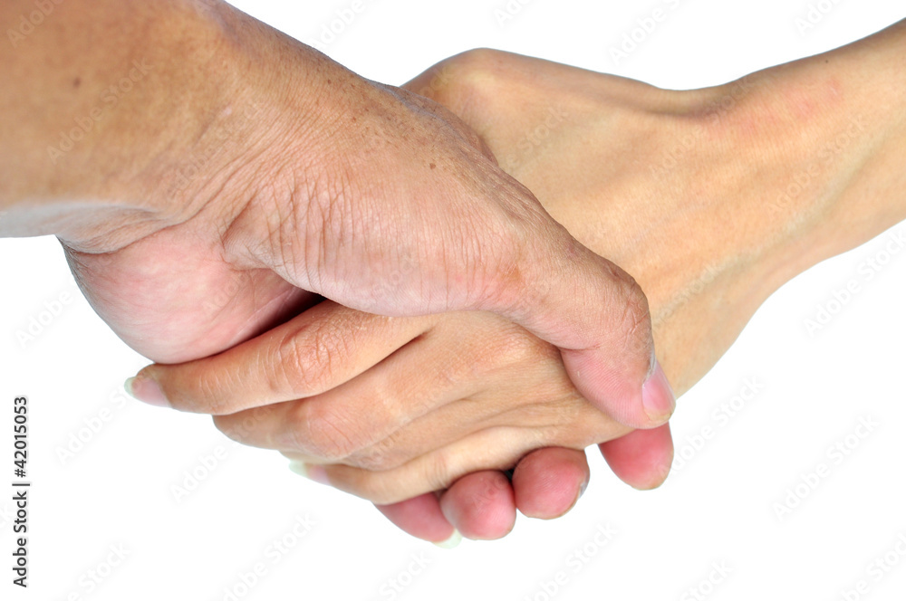 Business men and women hand shake in