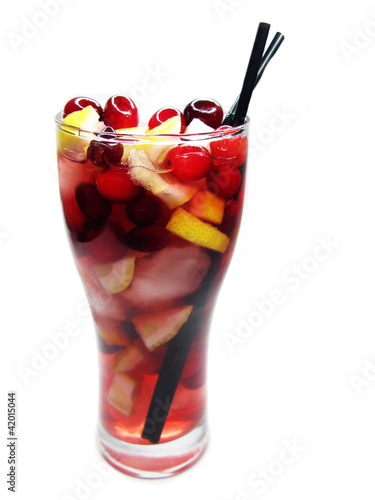 fruit red punch cocktail drink with strawberry photo