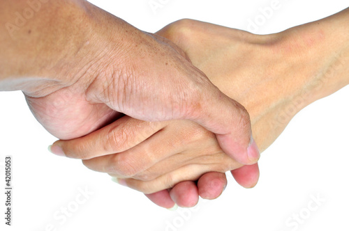 Business men and women hand shake in