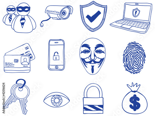 Security and hacking  - hand-drawn icons