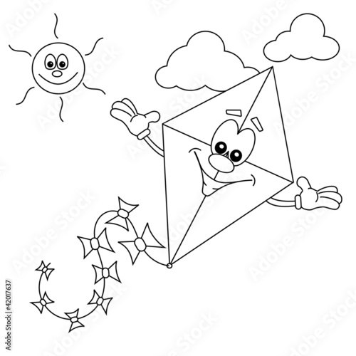 Cartoon kite outline for colouring in book