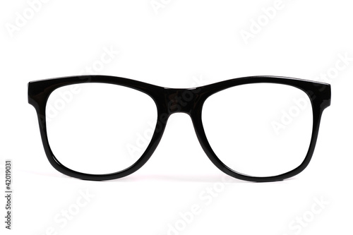 black frame glasses isolated on white background