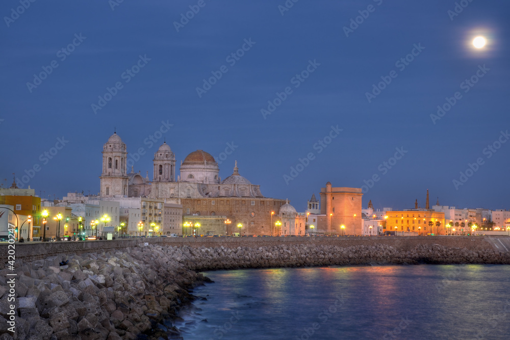 Cadiz cathedral by night