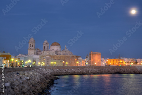 Cadiz cathedral by night