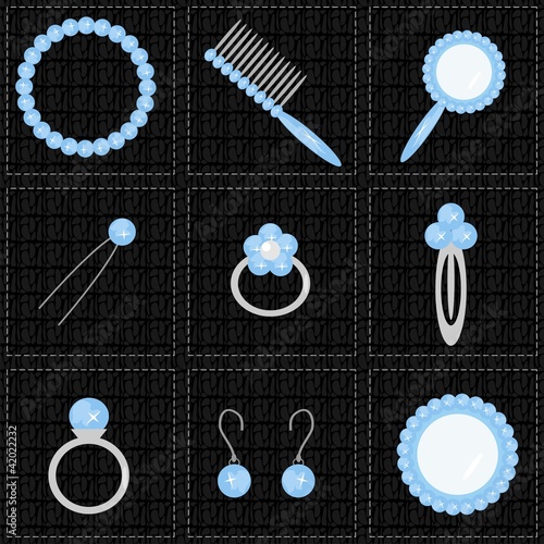 set with lady objects on patchwork with different textures