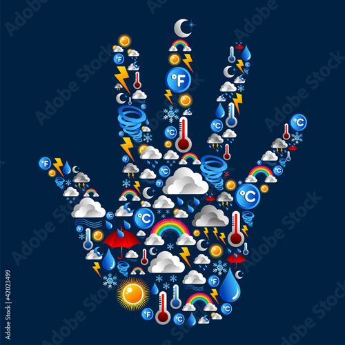Weather Icons set in hand shape