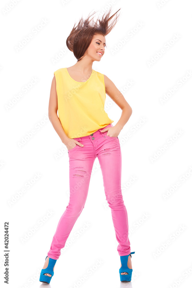 woman with hair lightly fluttering in the wind woman with hair lightly fluttering in the wind