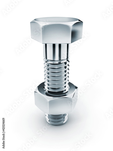 bolt with nut 3d-illustration isolated on white background