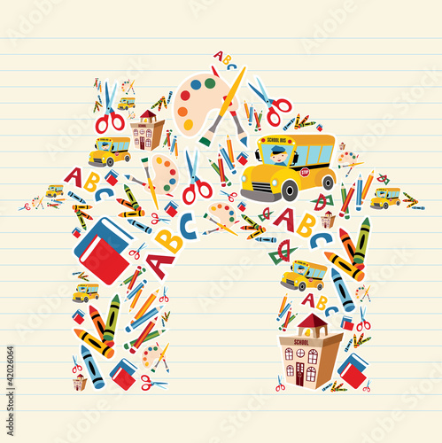 Back to school tools in house shape