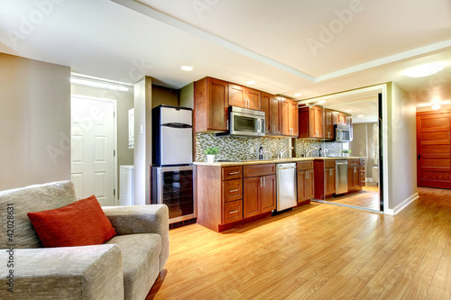 Basemenet luxury kitchen in the modern apartment.