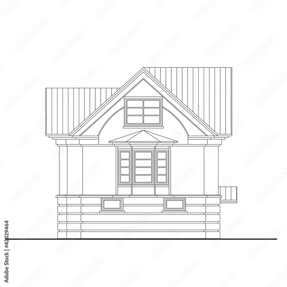 Detailed drawing of small house side facade