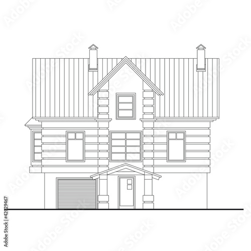 Detailed drawing of small house front facade