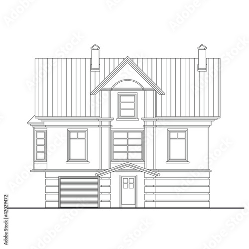 Detailed drawing of small house facade