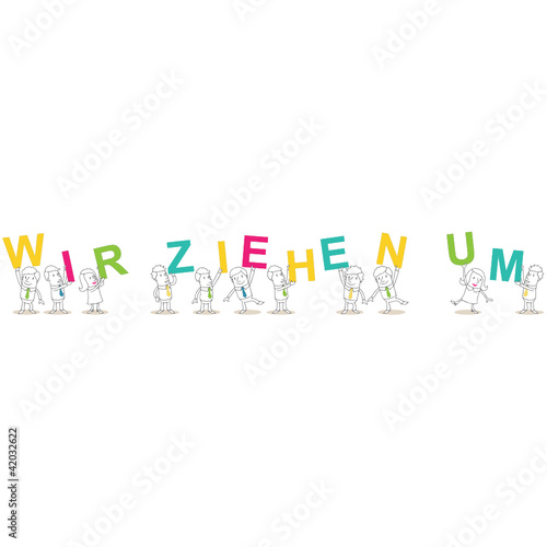Geschäftsleute, Buchstaben, WIR ZIEHEN UM