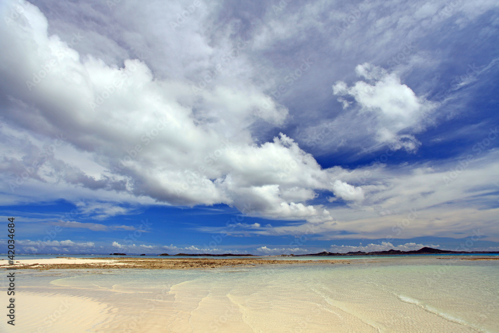 Obraz premium 澄んだ海と真っ白な雲