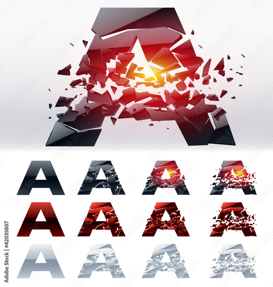 The Letter A Exploding Vector letters set of a broken alphabet. Letter a Stock Vector | Adobe ...
