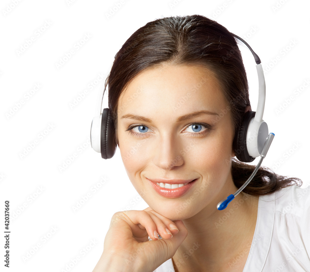 Support phone operator in headset, isolated Support phone operator in headset, isolated
