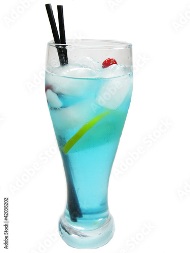 alcohol blue cocktail drink with ice