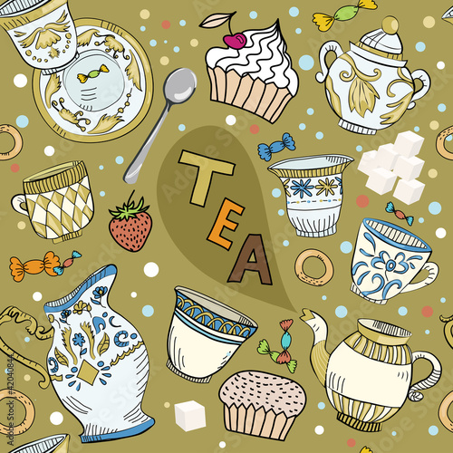 Seamless Victorian tea time brawn pattern