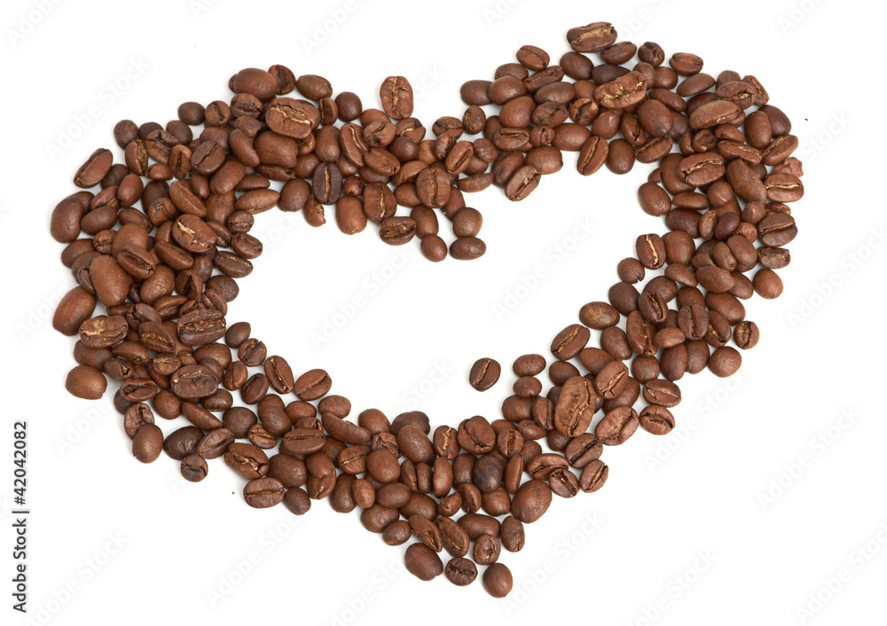 Coffee beans heart on white background Coffee beans heart on white background