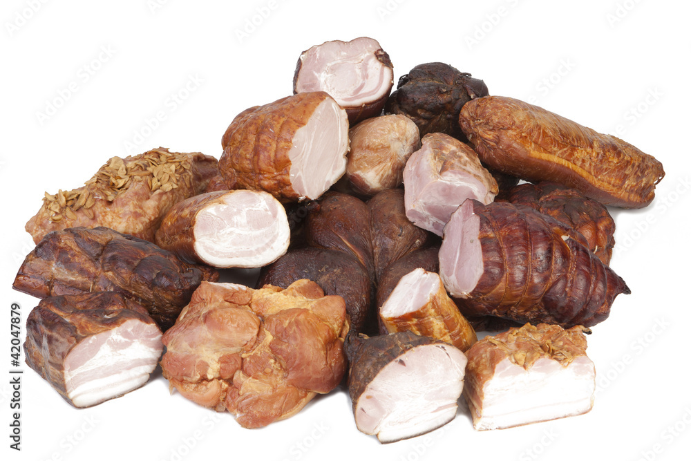 Pile of smoked pork products Pile of smoked pork products