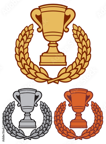 gold, bronze and silver trophy cup