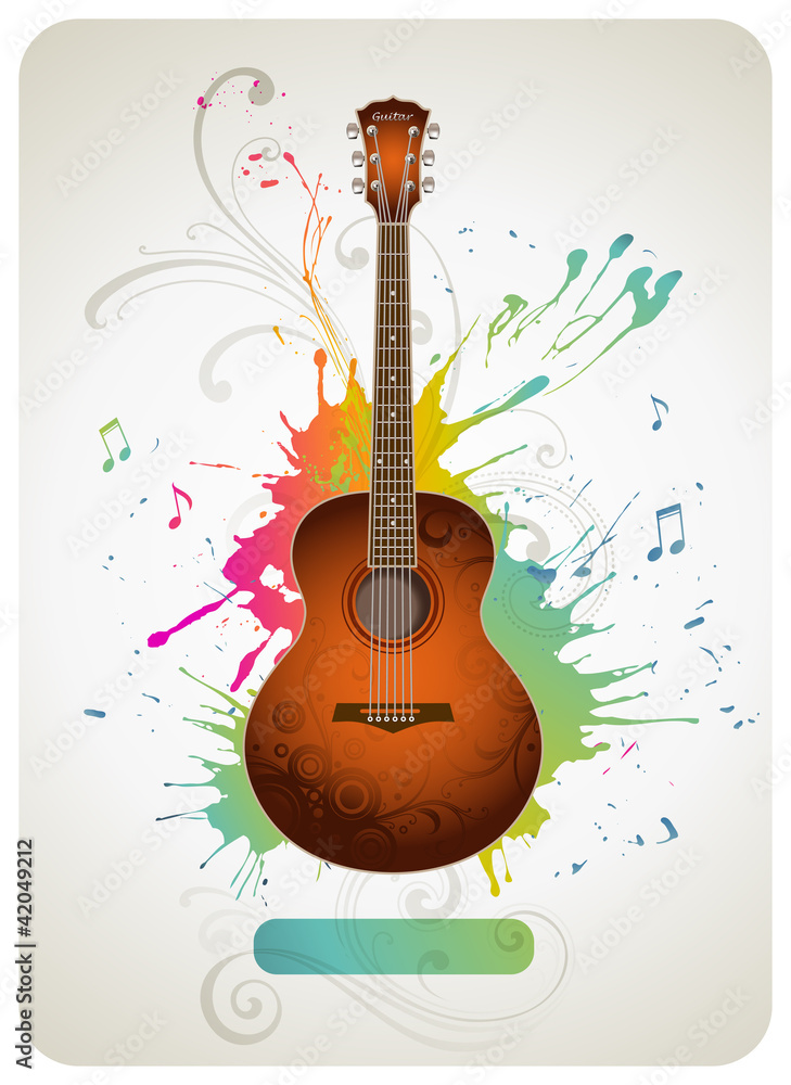 Guitar on a colorful splattered background