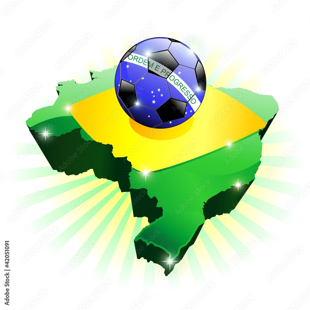 Brasile Mappa Bandiera Calcio-Brazil Soccer Flag on Map-Vector Stock Vector