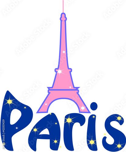 Eifel Tower, was  draw in pink color, with word Paris