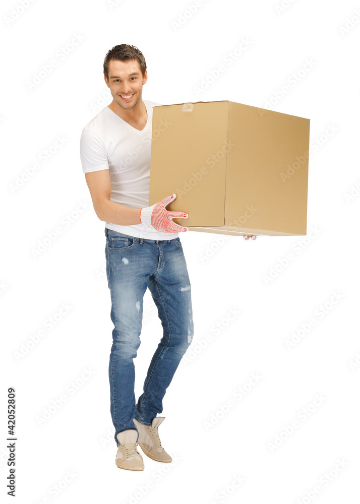 handsome man with big box handsome man with big box