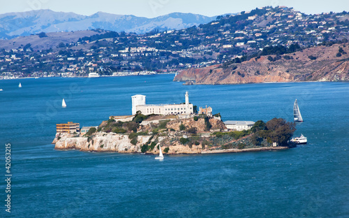 Alcatraz Island Sail Boats San Francisco California