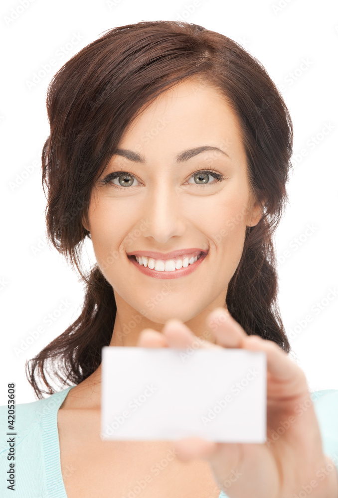 attractive businesswoman with business card attractive businesswoman with business card