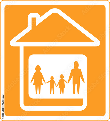 yellow family sign with home and people silhouette