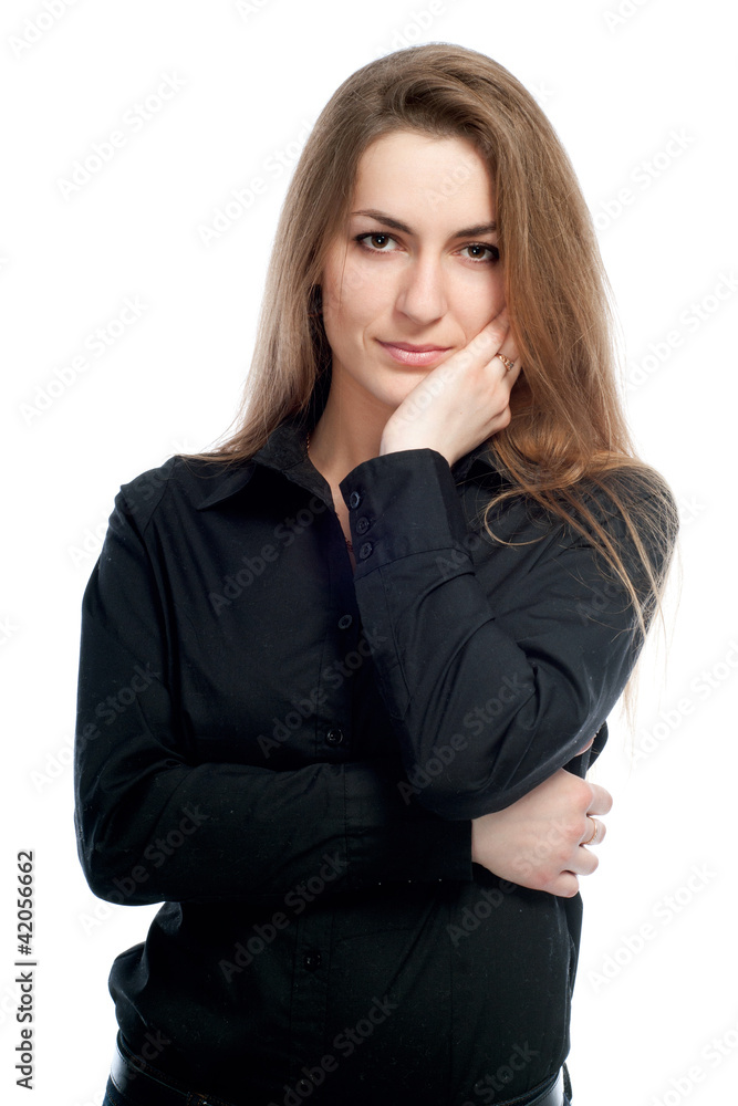 a young woman thought. Propped his head by hand. a young woman thought. Propped his head by hand.