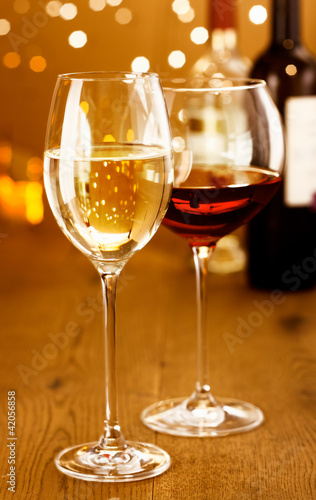 Glasses of red and white wine