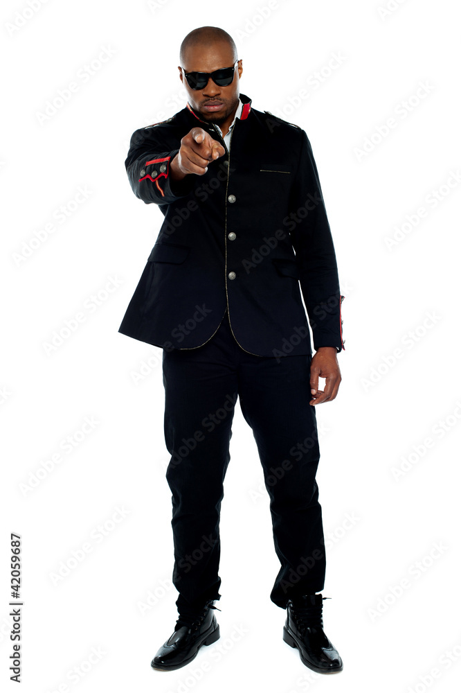 Portrait of fashion model pointing at you Portrait of fashion model pointing at you