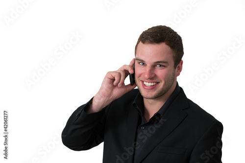 Young Man in jacket talking on the phone