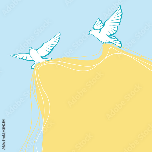 Flying pigeons background. Hand drawn vector illustration.