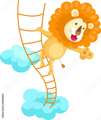 Lion climbing rope ladder