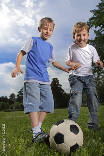 two happy boy play in soccer © Chepko Danil