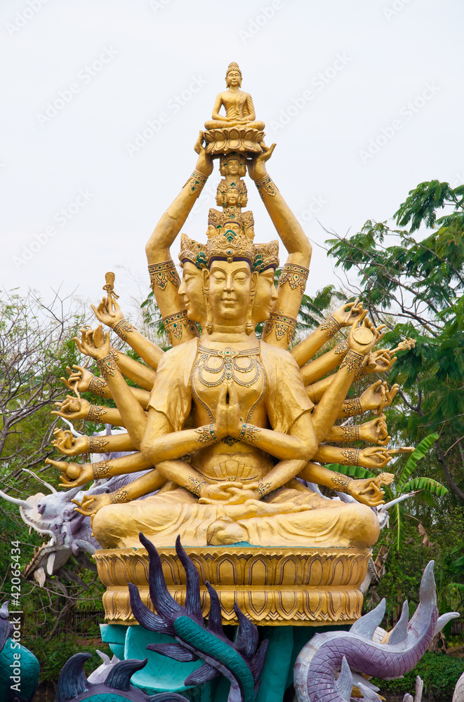 Bodhisattva statue with dragon